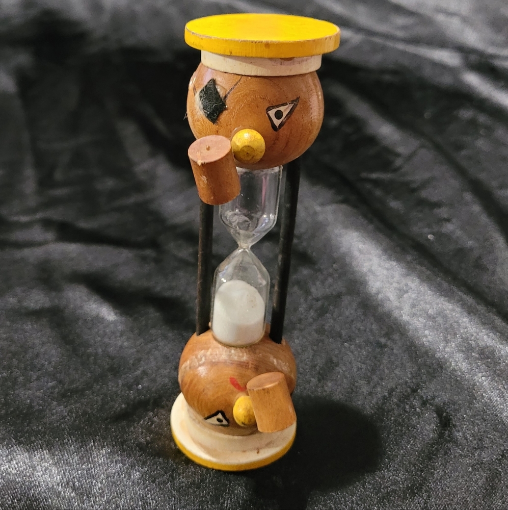 Vintage Wooden Head Egg Timer~3 Minutes~Old Man With Pipe~1960s